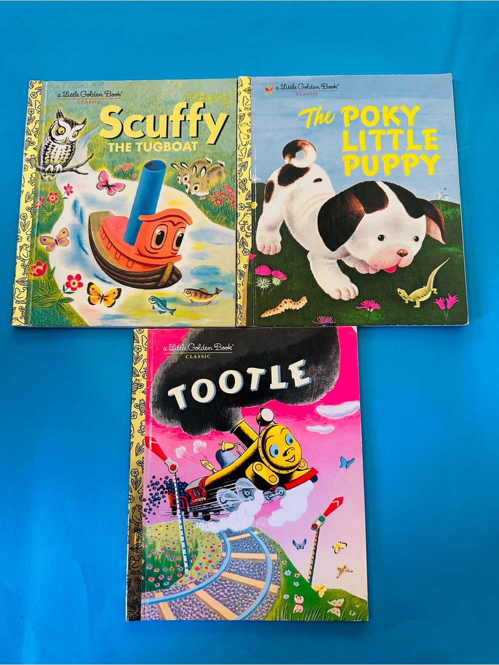 Little Golden Books Vintage Trio- Scuffy, The Poky Little Puppy & Tootle